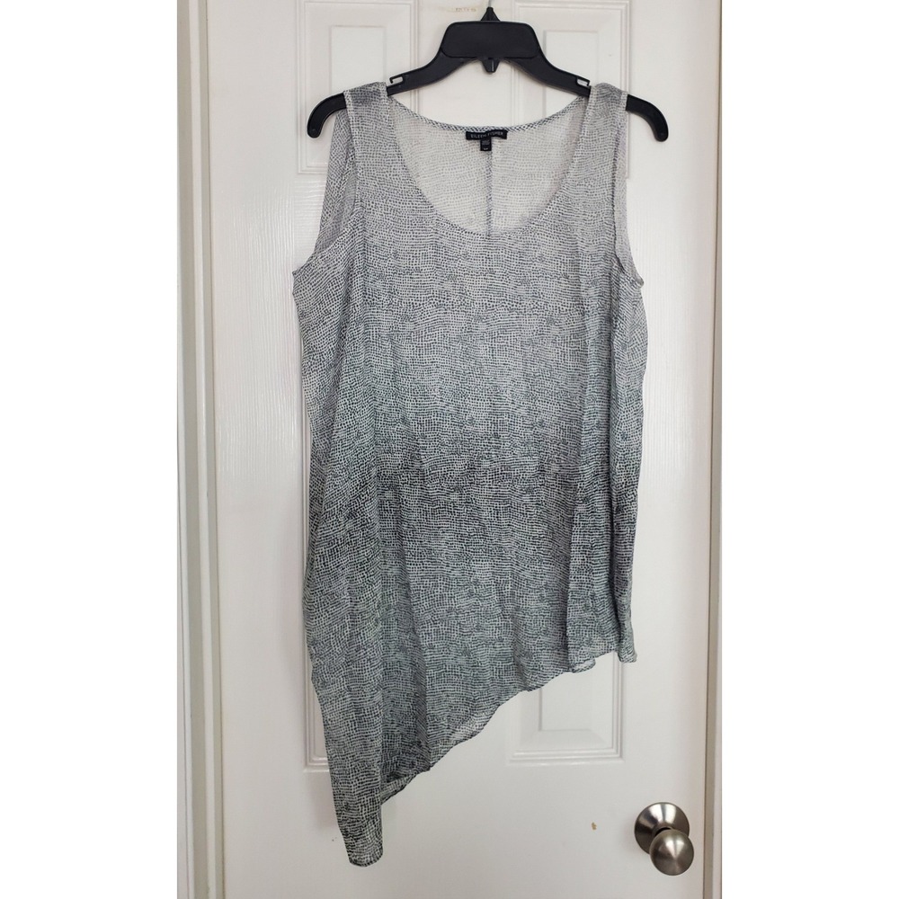Eileen Fisher Lagenlook Silk Shell Graphite Ombre Thumbprint Side Drape Tank Sm